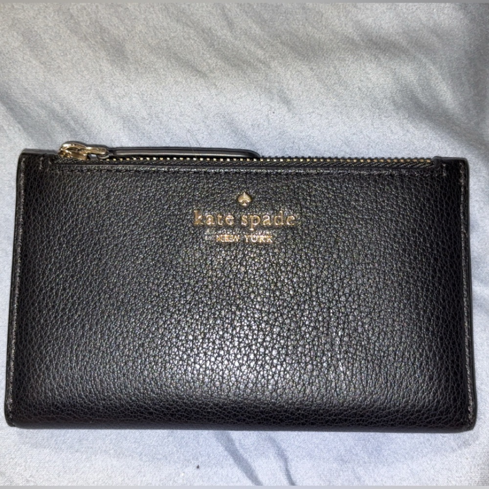 Kate Spade Black Textured Wallet with Gold Accents